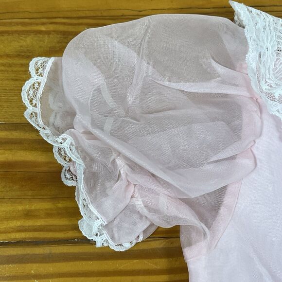 Vintage Le Maj Girl Ruffle Party Dress Size 4T Pink Satin White Lace Bubble Hem - Picture 13 of 16